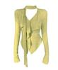 Ruffle Tie V-Neck Long Sleeve Green Slimming Casual T-shirt for Women