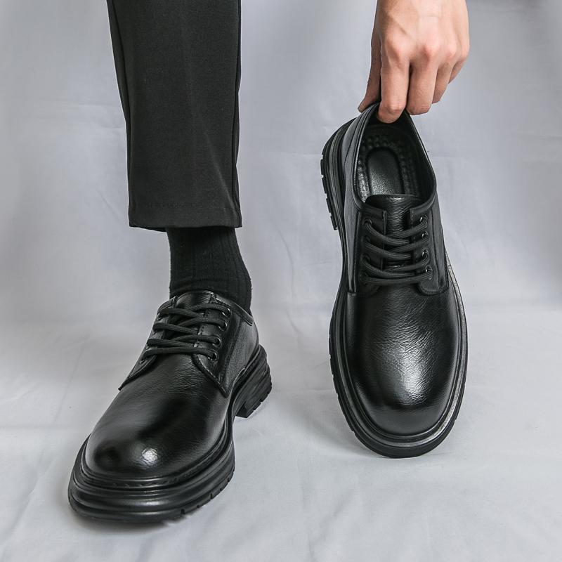 2026 New British-style black casual leather shoes for men's business formal wear large-sized work shoes trendy size 48