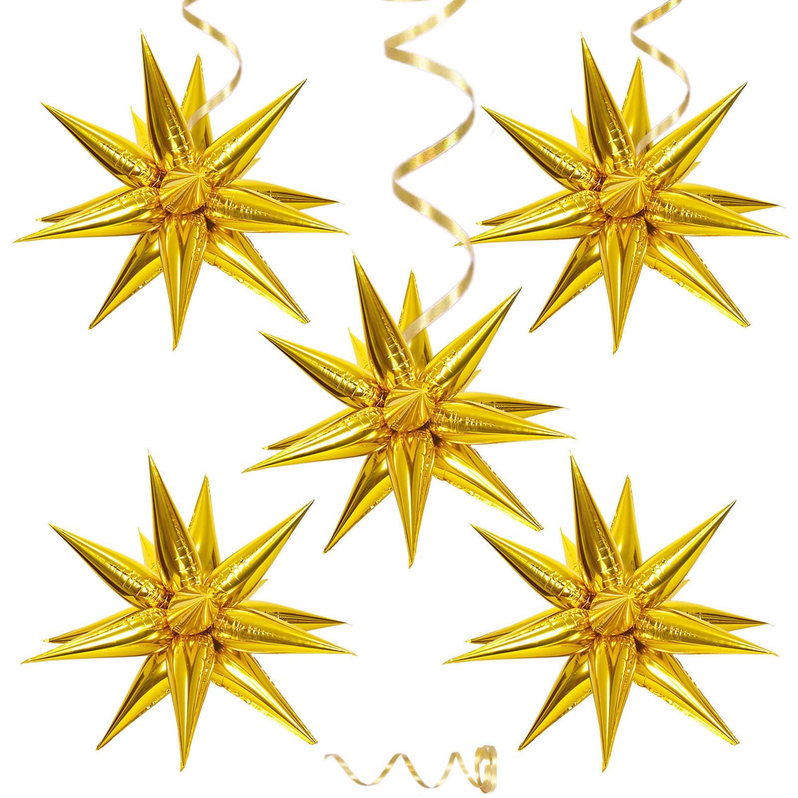 

6PCS Gold Explosion Star Balloon Point Metallic Spike Foil Balloon 26inch,assemble needed