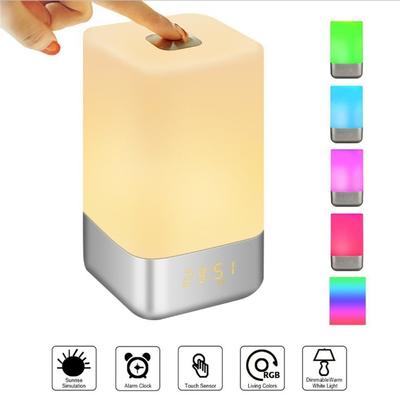 Despertador com luz de despertar Relógios digitais LED com mudança de cor Lâmpada de cabeceira Luzes noturnas Controle de toque Simulação de nascer do sol Relógio de mesa