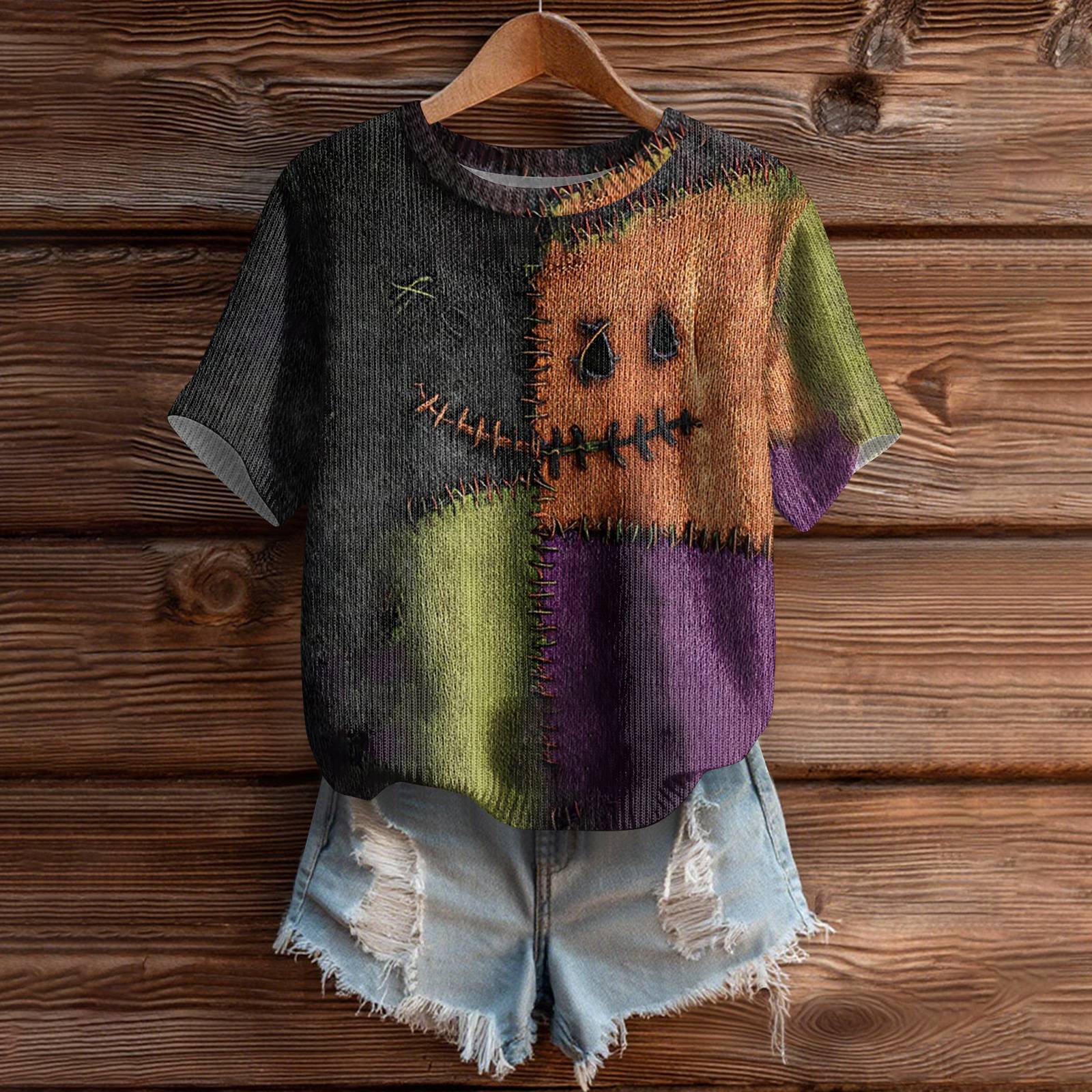 

Женский милый свитер вязаный модный повседневный с круглым вырезом и короткими рукавами уютный топ с принтом XL оранжевый