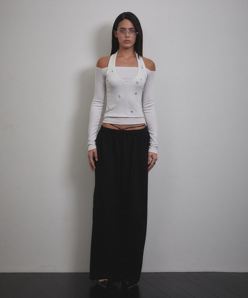 Bunteu Eyelet Halter Long Sleeve (Ivory)