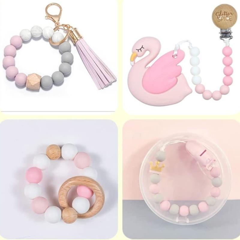 95 Pcs Colorful Round Silicone Loose Bead for Keychain DIY Octagonal Bead Making Kit for Bracelet Necklace Jewelry Craft