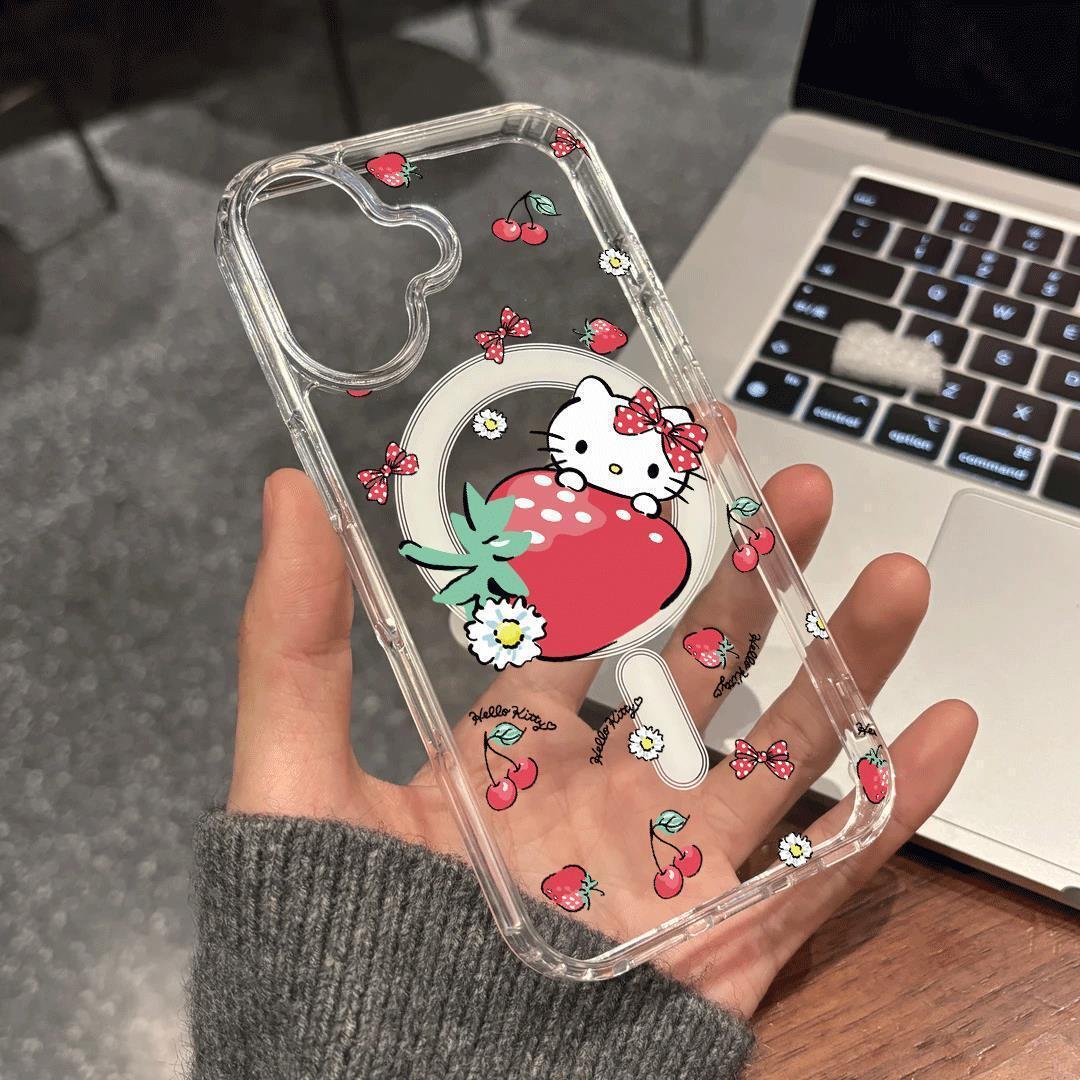 

Магнитный акриловый чехол Hello Kitty Strawberry для iPhone 17 Pro Max, 15, 14, 13 Pro, 12 iPhone 12