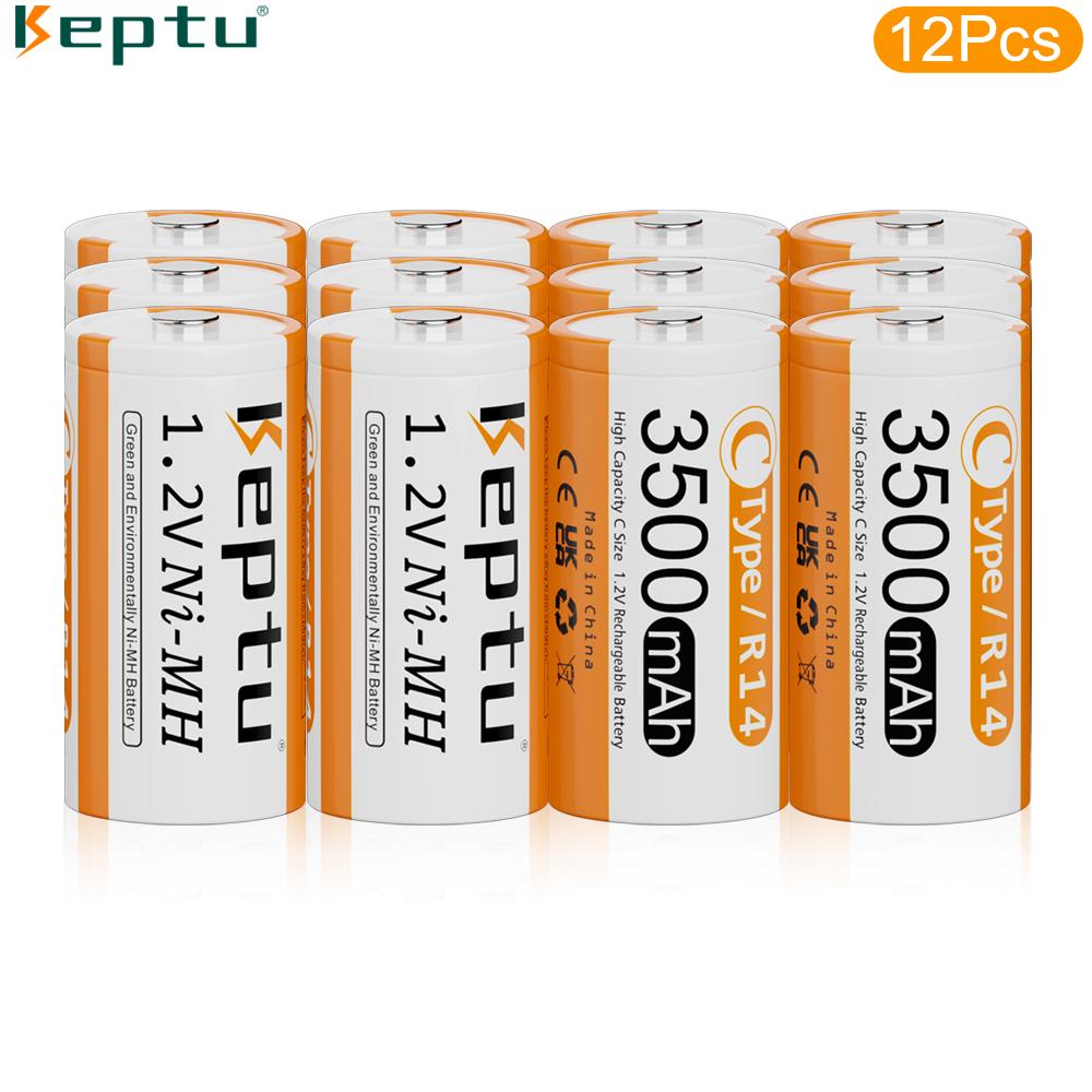 KEPTU 3500mAh 1.2V C Size Ni-MH Rechargeable Battery with Low Self Discharge for Household Flashlight Water Heater Toy