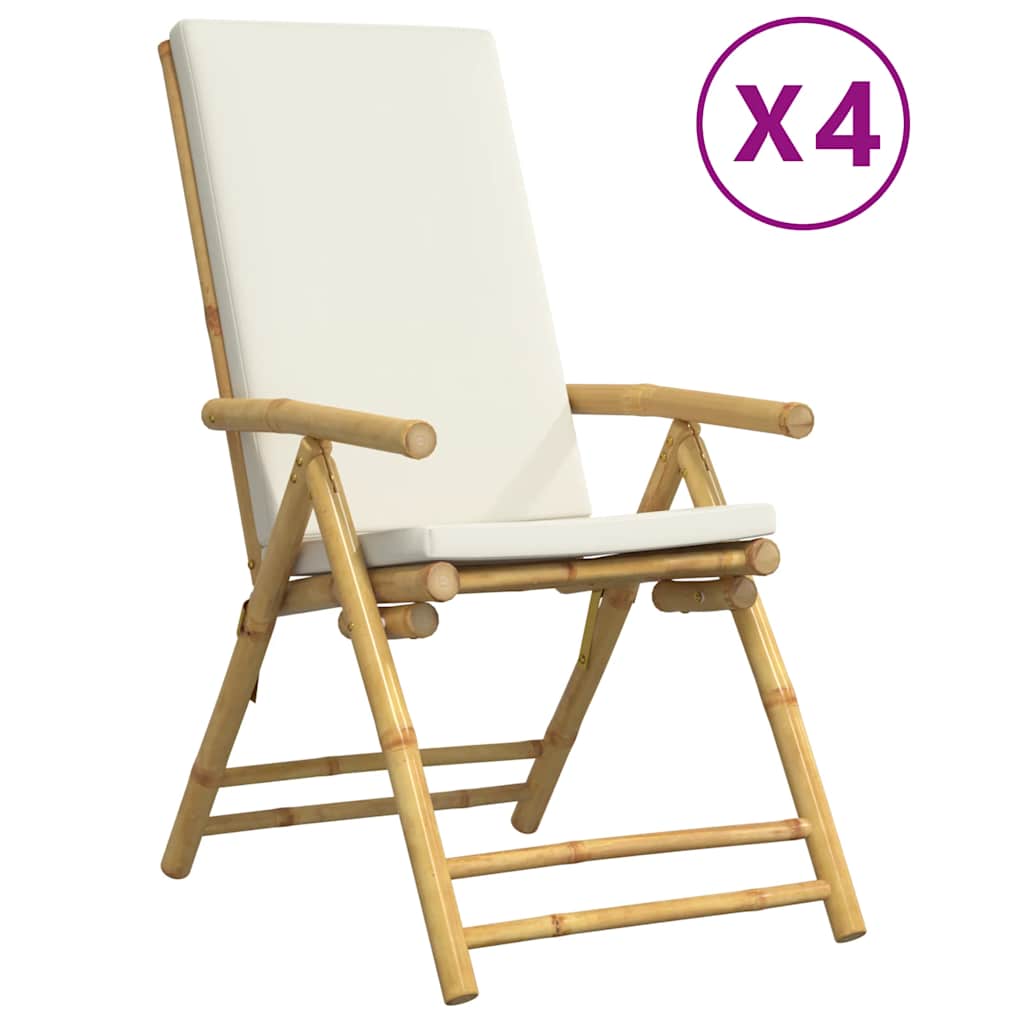 Garden Chairs 4 pcs Adjustable Foldable with Cushions Bamboo