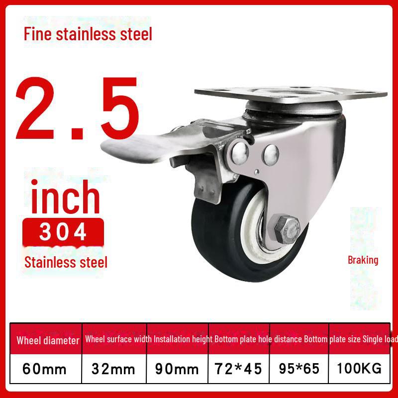 Medium 304 Stainless Steel Silent Caster Wheels with Brakes - Available In 3", 4", and 5" Sizes (Anti-Rust & Labor-Saving)