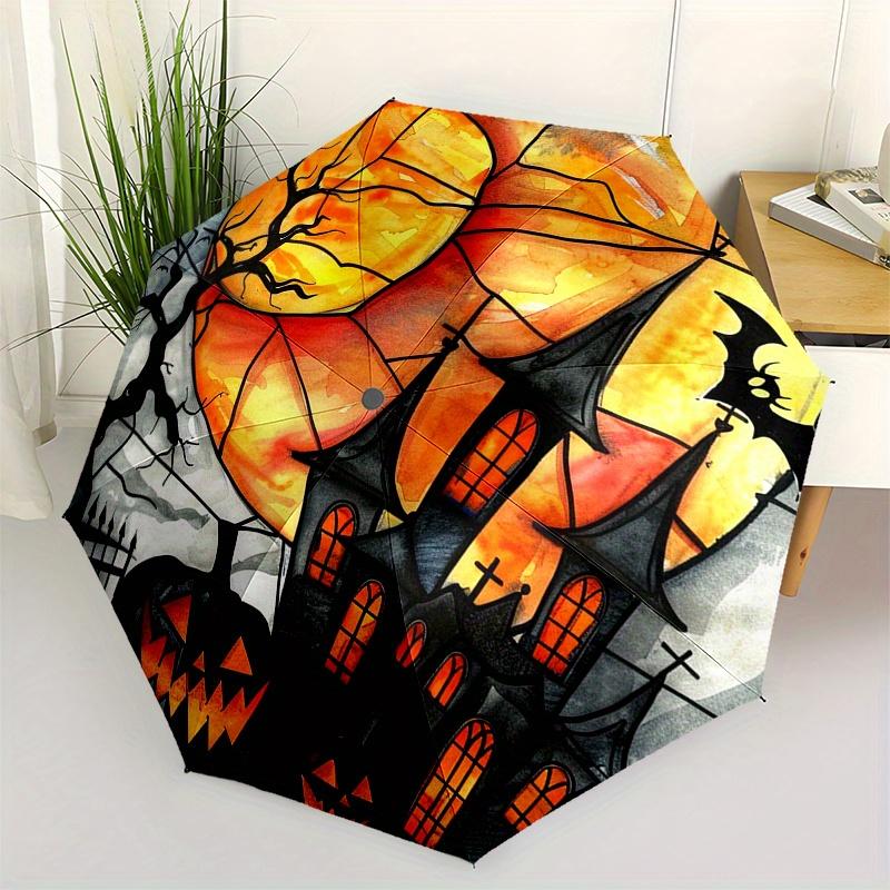 Stained Glass Window Decal - Haunted House & Pumpkins Decoration for Home, Office Umbrella Day Hallowee