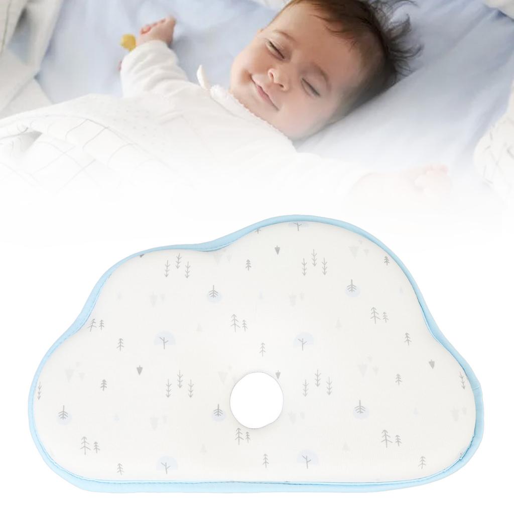 Plant Pattern White Baby Head Pillow Memory Foam Cotton Washable Infant Head Pillow for Sleeping