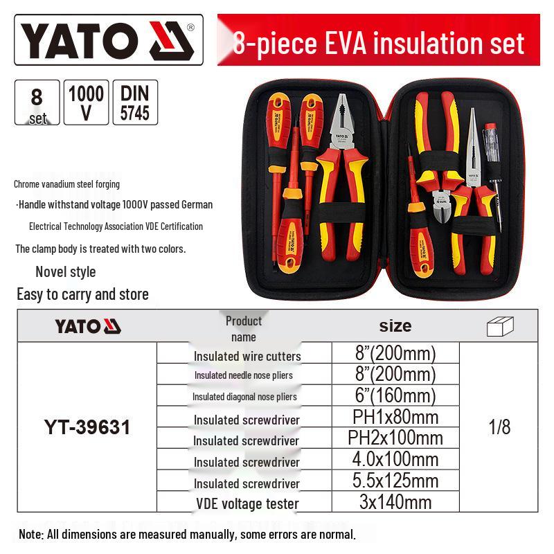 YATO Insulated Electrician Tool Set: Pliers, Wire Stripper, Needle Nose, Diagonal Pliers, Screwdriver.