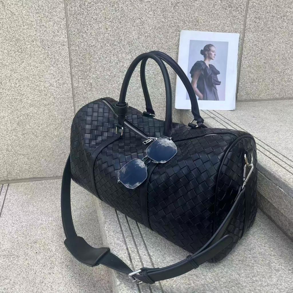 Sac de voyage tissé haut de gamme à main avec grande capacité pour hommes et femmes, Sac à bagages à une épaule, Sac de voyage d'affaires noir