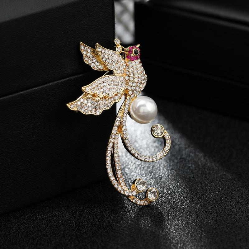 Niche High-end Feeling Phoenix Crystal Pearl Brooch Luxury Temperament High-end Chinese Style Corsage Suit Pin Female Tide