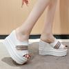 Fashion Slippers Casual Shoes On A Wedge Platform Slides Women Heels Pantofle Luxury Soft High 12CM Summer Fashion PU Fabric Leisure