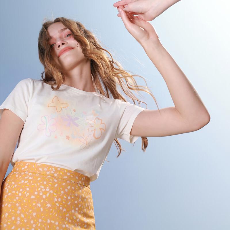 Sancai 2026 Summer Floral Print Round Neck T-Shirt