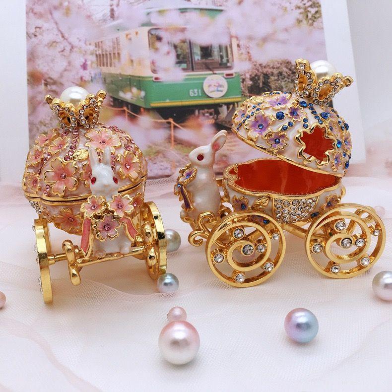 Rabbit Carriage Enamel Exquisite Jewelry Box Craft Alloy Jewelry Box Practical Birthday Gift Ornament for Girls
