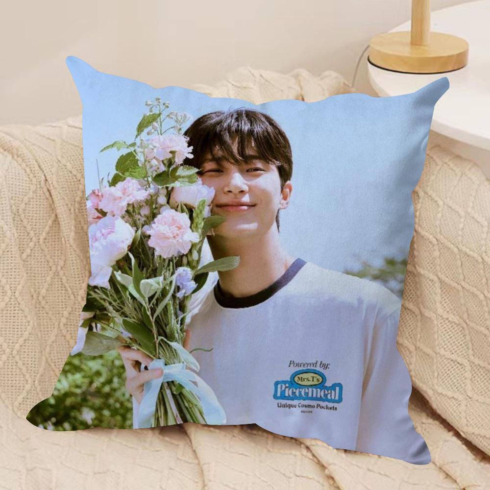 BByeon Wooseok Korea Cushion Cover Silky Short Plush DoubleSided Printed Pillow Case for Sofa All Seasons Home Decor Gift