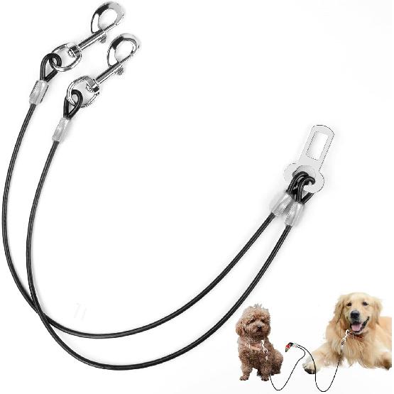 Dog Seat Belt, Double Dog Seatbelt Vehicle Safety Chew Proof Dogs Vehicle Safety Tether Cable,Double Clip No-Chew Pet Car Leash Lead,Car Safety