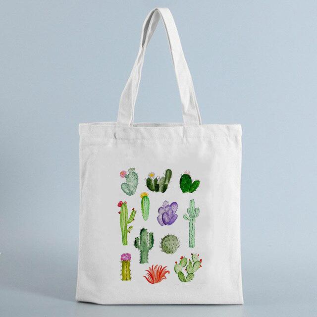 Tote Shopping Bag Cactus Drawing Print Reusable Ladies Canvas Shopper Bags Student Book Bag Female Eco Foldable Cute Bag Fashion