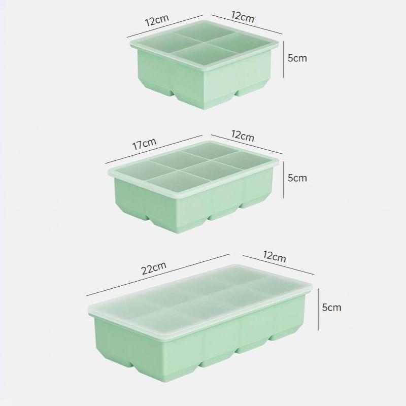 Large Ice Cube Mold with Lid Stackable Soft Silicone Square Tray for Cocktails Camping Use