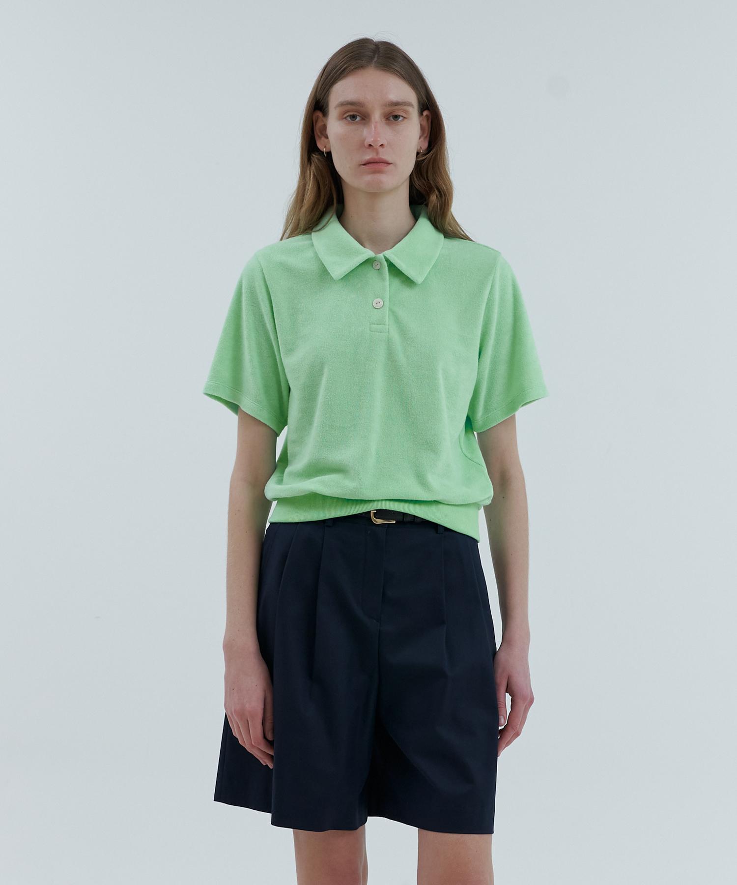 Terry Open Collar Top_Apple Green Free