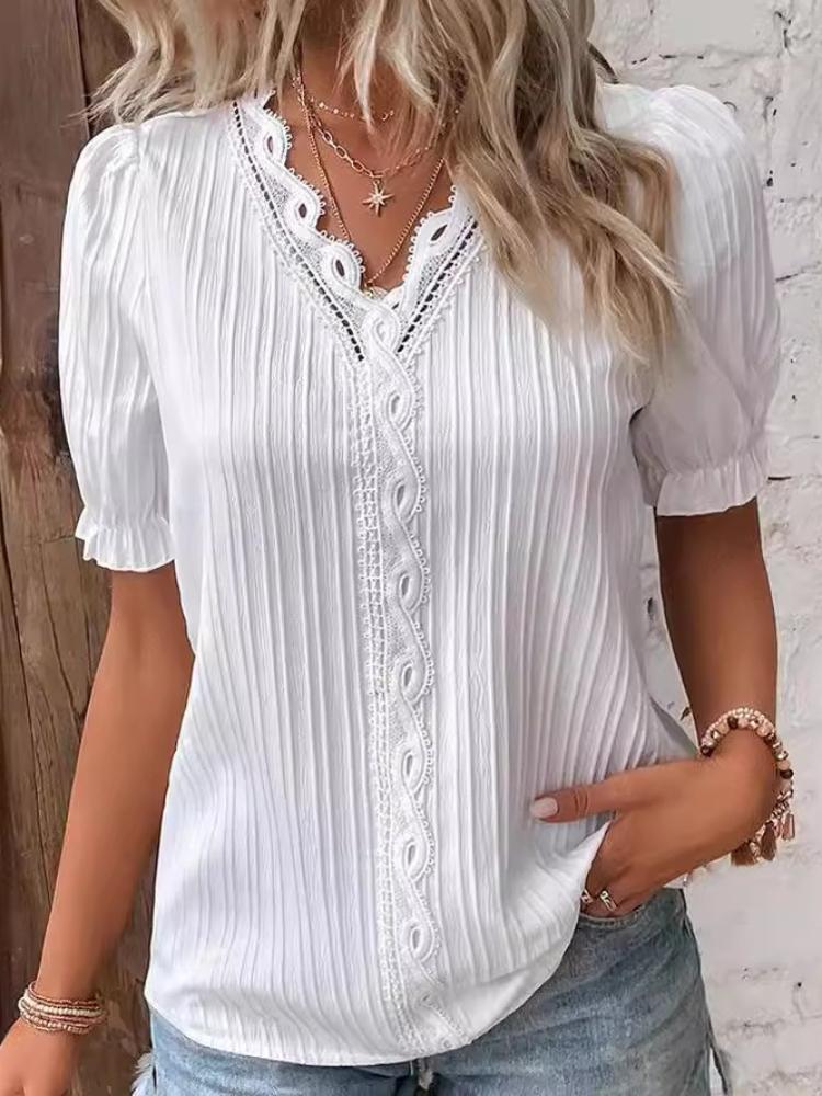 Summer new fashionable vacation hollow-out short-sleeved European and American women s shirt S белый