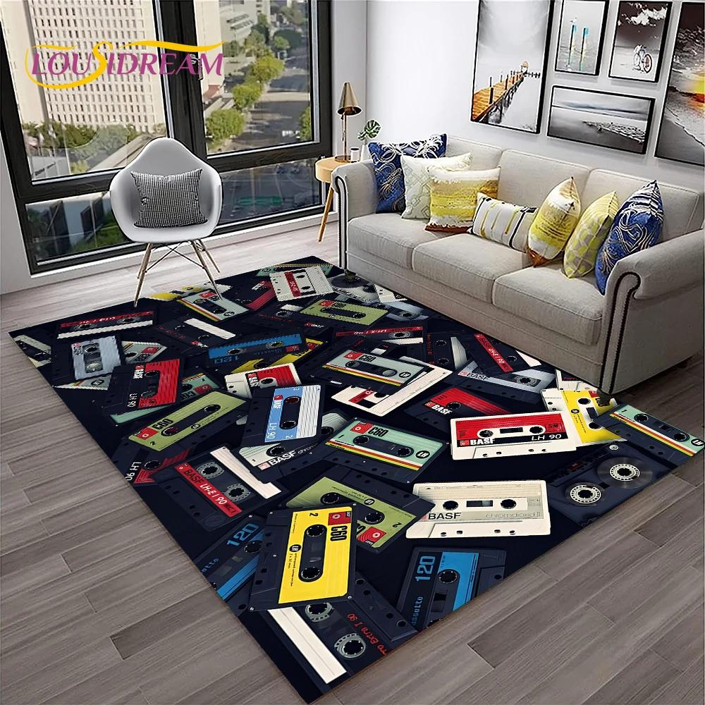 Retro Music Cassette Tape Pattern 3D Carpet Rug for Home Living Room Bedroom Sofa Doormat Decor,kids Area Rug Non-slip Floor Mat