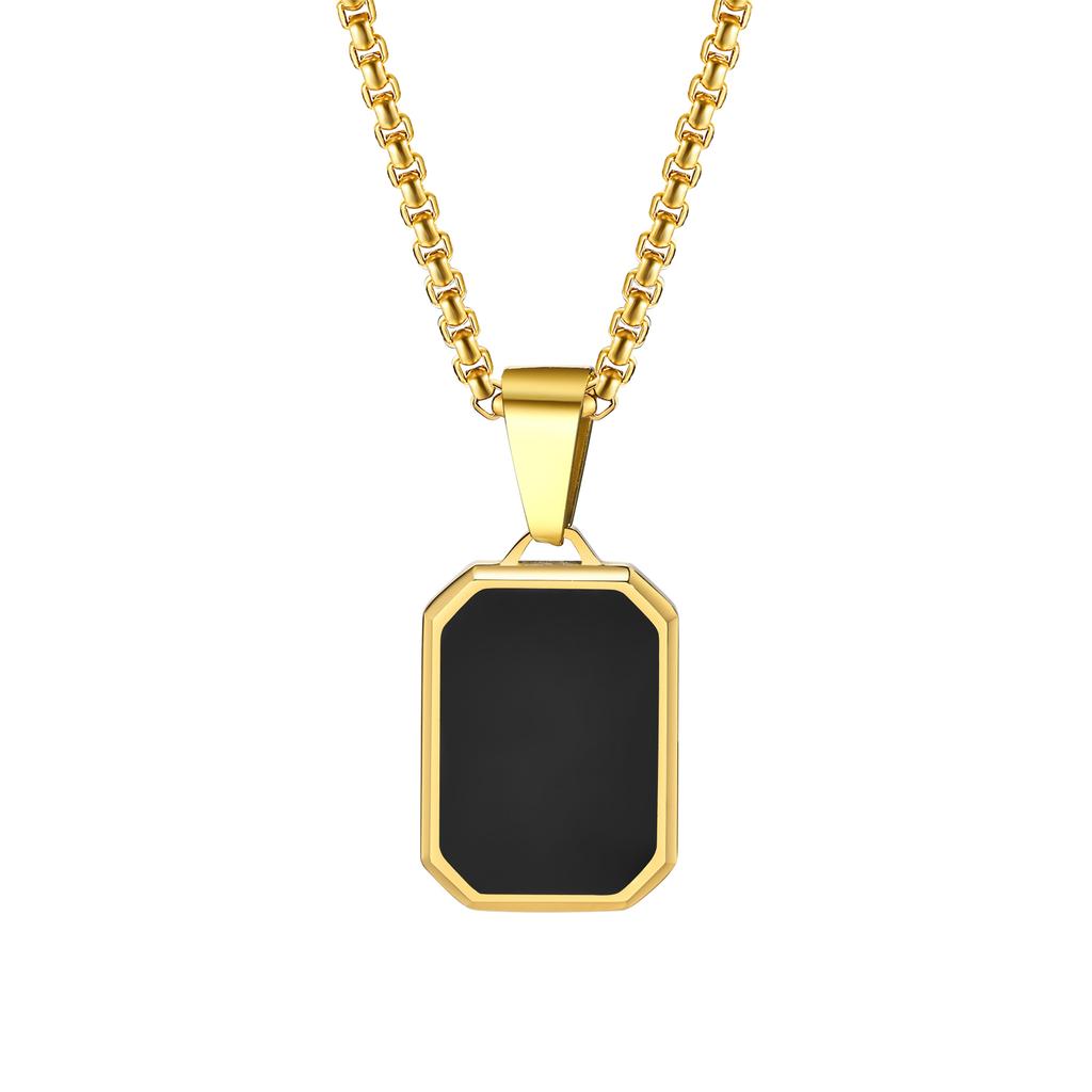 Vnox Natural Stone Pendant Necklaces for Men, Geometric Square Stainless Steel Necklaces Collar, Simple Casual Male Jewelry Gift