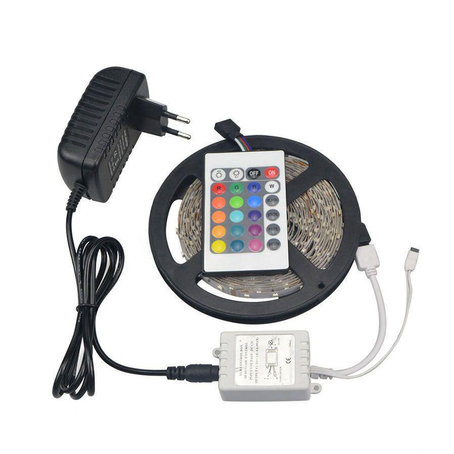 12v 3528rgb Led Tape With Mini Remote Controller Nonwaterproof Bright Lighting For Tv Background Decoration