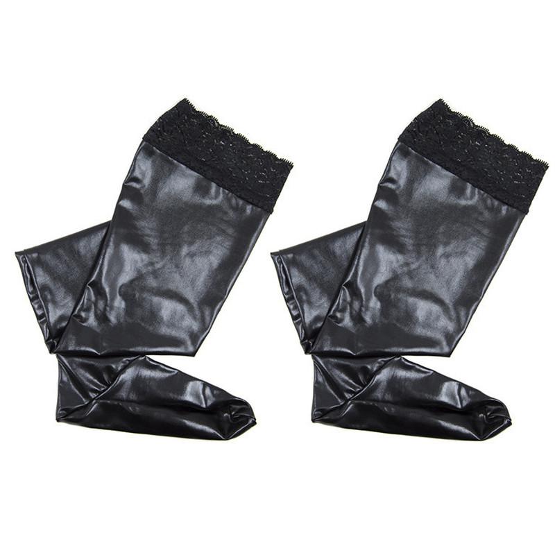 2pcs Lace Silicone Sexy Latex Stockings Pu Skinny Long Thigh High Glove Dance Clothes Woman Hose Erotic Sexy Lingerie Roleplay Toys