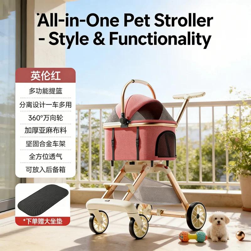 British Red Baby Stroller Aluminum Alloy Lightweight Foldable with Detachable Bassinet Pet Dog Cat Pram Travel Carriage for New