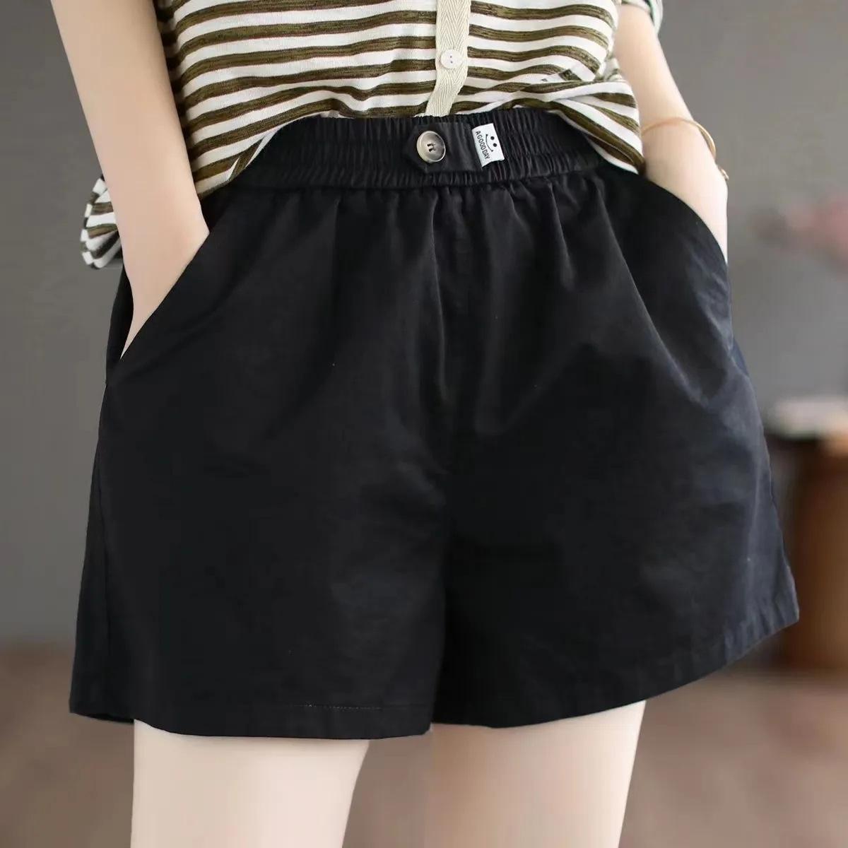 

Женские короткие повседневные брюки из чистого хлопка, новые свободные и облегающие брюки с широкими штанинами, летние шорты с эластичной талией для полных дам 4XL