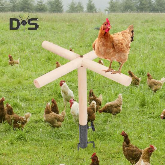 Chicken Perch Toy Wooden Chick Perch Stand with Metal Ground Stake Coop Backyard Poultry Accessories for Roosters Chicks Parrots