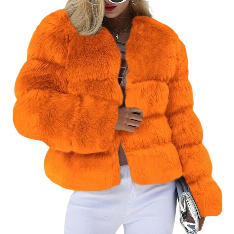 European and American manufacturers winter warm imitation fur jacket women's short fox hair splicing coat