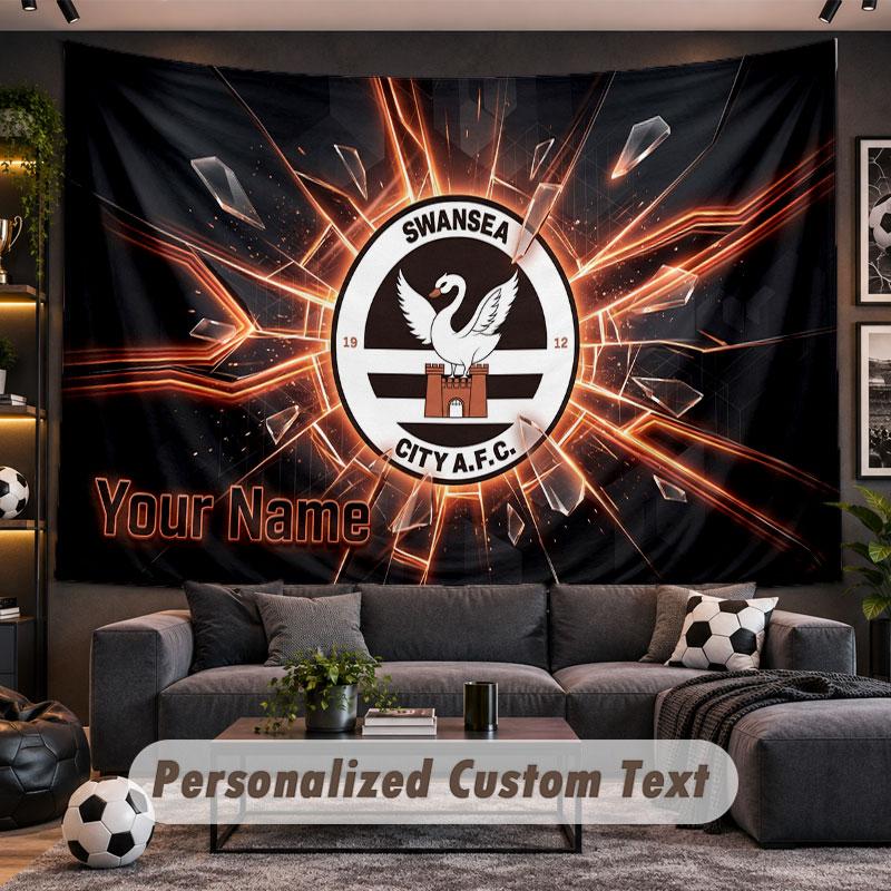 Wall Hanging Tapestry Custom NameSwansea City FC Pattern Personalized Printed Fabric Wall Decor