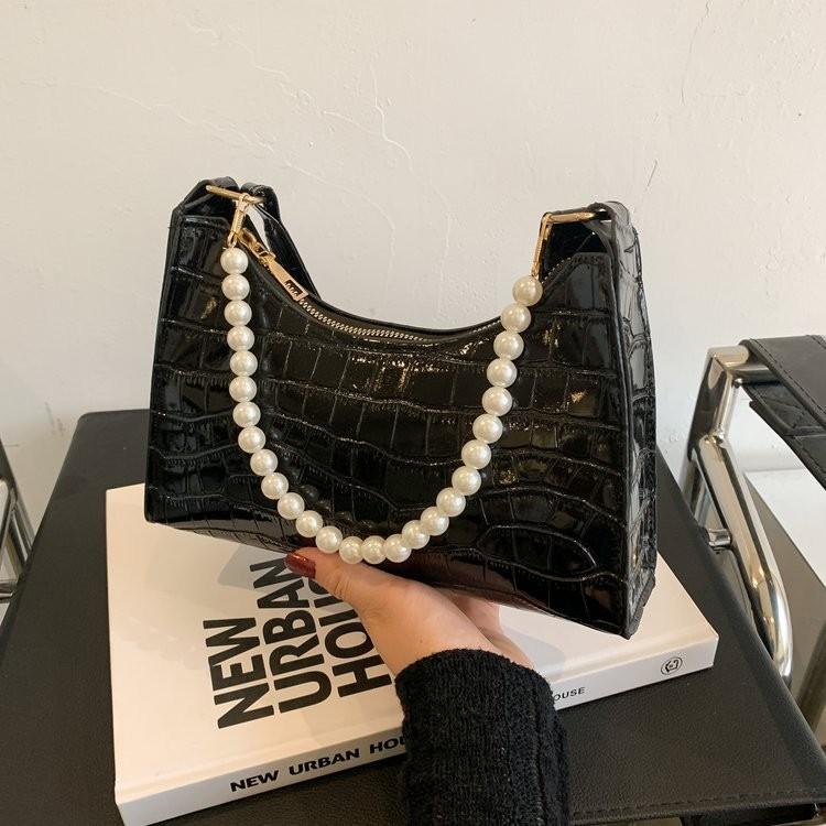 Elegant Pu Leather Underarm Bag With Pearl Details For Stylish Women