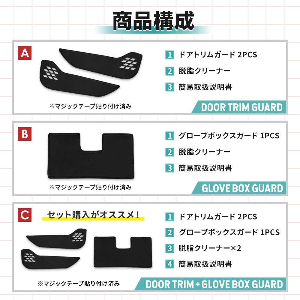 CORSA New Move Exklusiv Türverkleidung Handschuhfach vorne Schutz Schwarz Trittschutz Innenraum Hergestellt in Schutzkonsole Fahrer- und Beifahrertürverkleidung Daihatsu