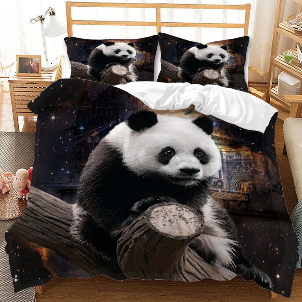 Three-Piece Cartoon Animal Panda Sloth Quilt Cover Digital Printing Bedding