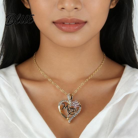 Rhinestone Flower Necklace Heart Pendant Mom Women Love Colorfast Alloy