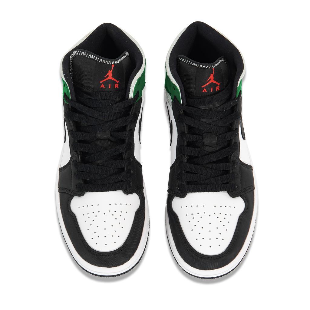 Jordan Air Jordan 1 Slip Resistant Mid top Vintage Basketball Shoes Men's Black White Green 852542-100(Team210-)