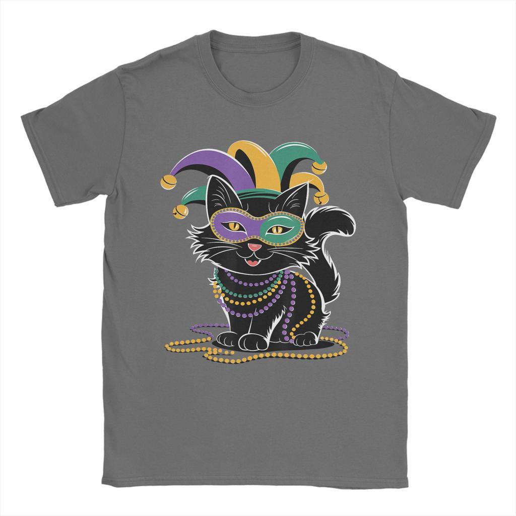 Cute Mardi Gras Cat T Shirts for Unisex Cotton Funny TShirt Round Neck Tees Short Sleeve Clothing Printed