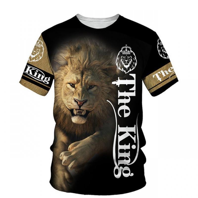 Summer Round Neck 3D Lion Print Top Fashionable Casual Short Sleeved Men's T-shirts