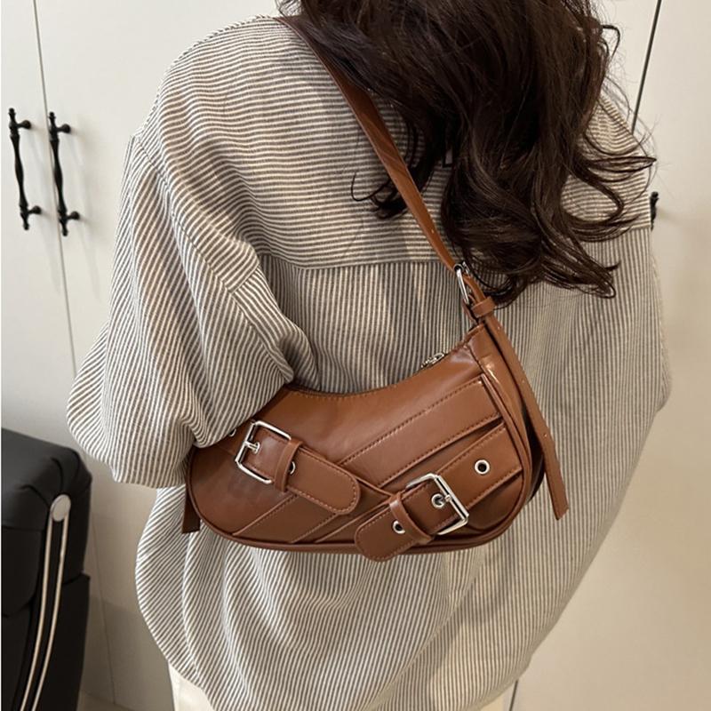 Y2K Vintage PU Leather Women Shoulder Bag Small Crossbody Bag Fashion Ladies Underarm Bag Clutch Purse and Handbag CLE
