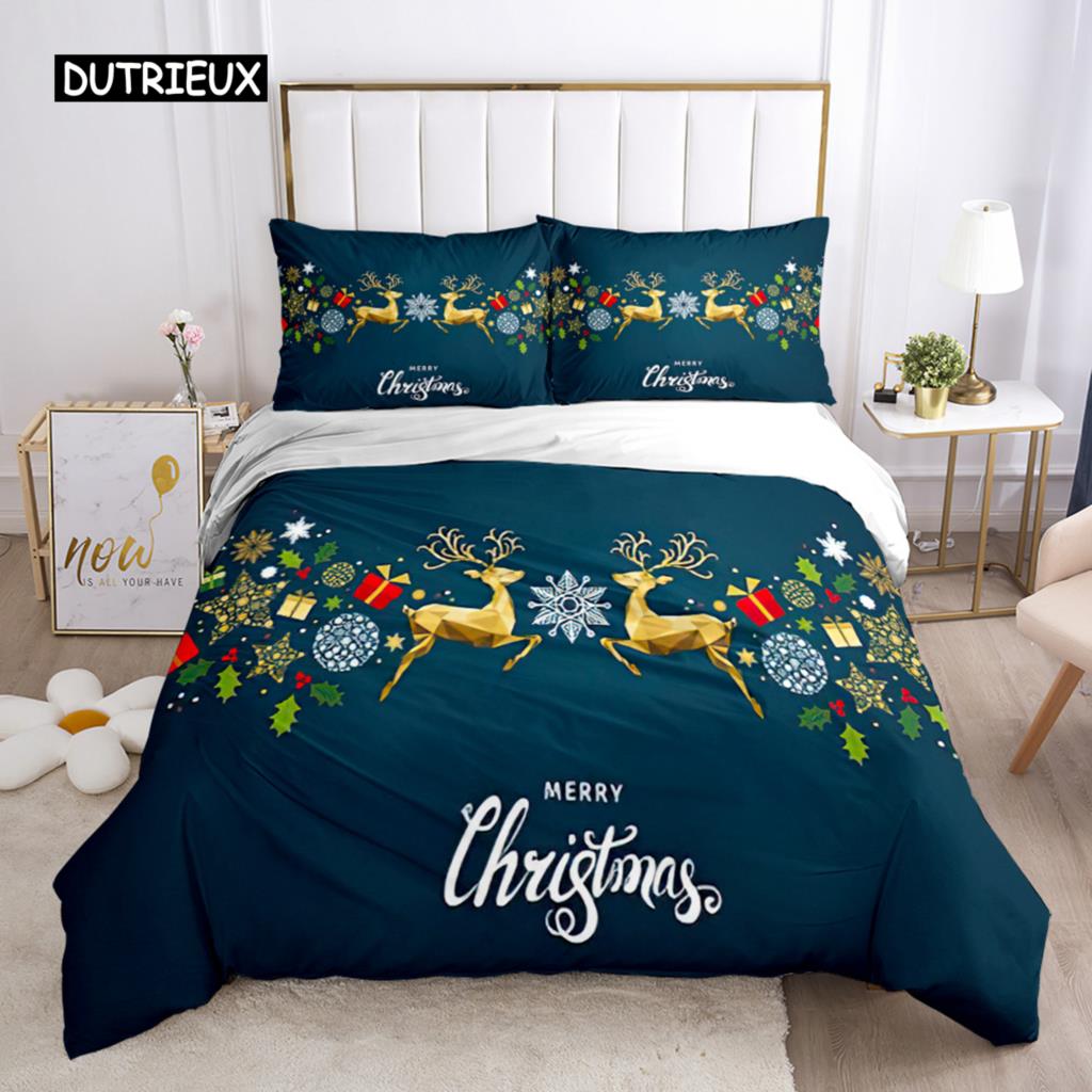 Chirstmas Påslakan Barns sovrum 3D Tecknad Merry Chirstmas Enkelsängset Polyester Jultomten Gott Nytt År påslakan