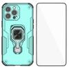 For iPhone 13 Pro 6.1 inch Phone Case WANLONFENG PC TPU Back Cover Kickstand with Tempered Glass