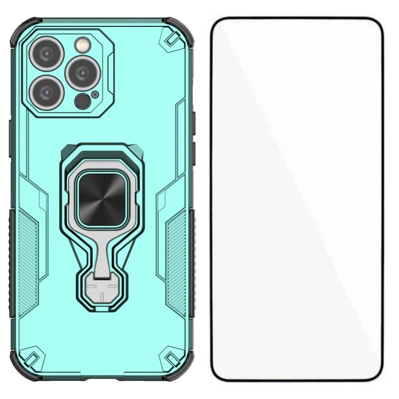 For iPhone 13 Pro 6.1 inch Phone Case WANLONFENG PC TPU Back Cover Kickstand with Tempered Glass