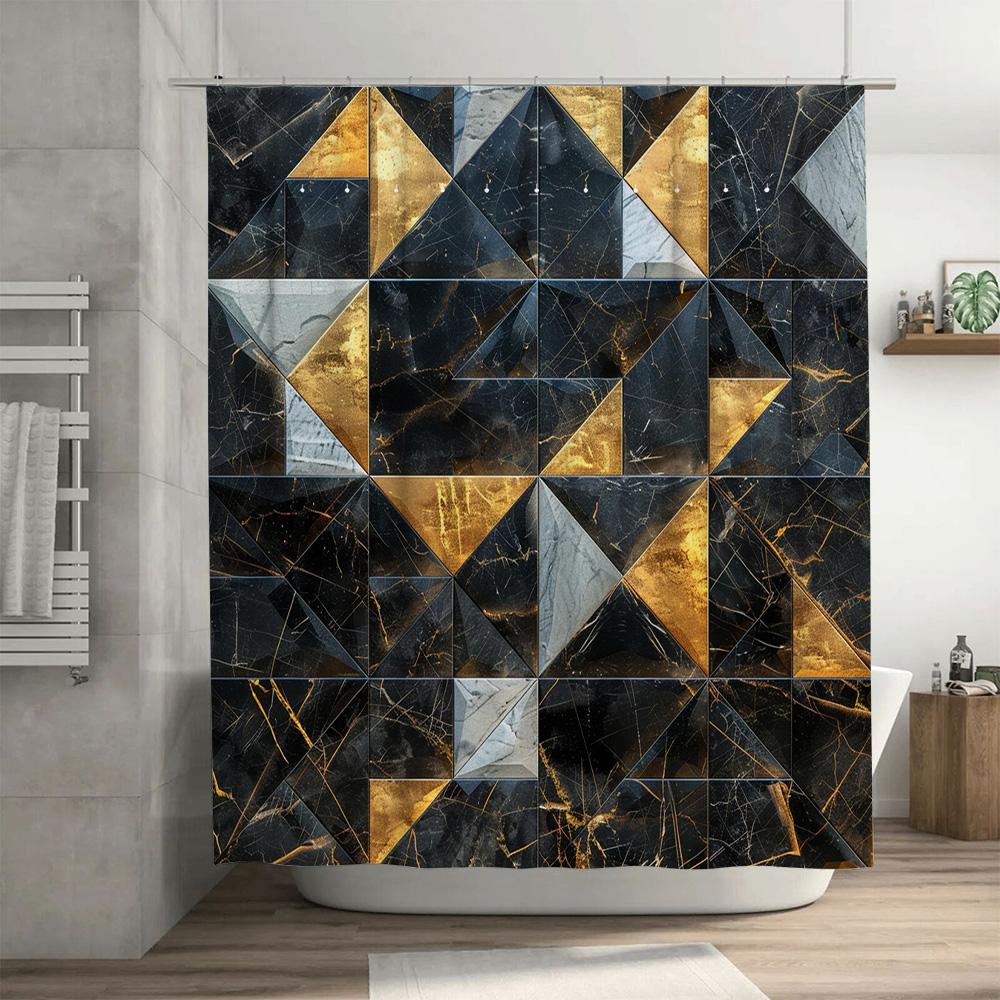 Modern Geometric Black Gold Shower Curtain Waterproof Fabric Decorative Bath Mat Bathroom Accessories Set For Home Improvement 8