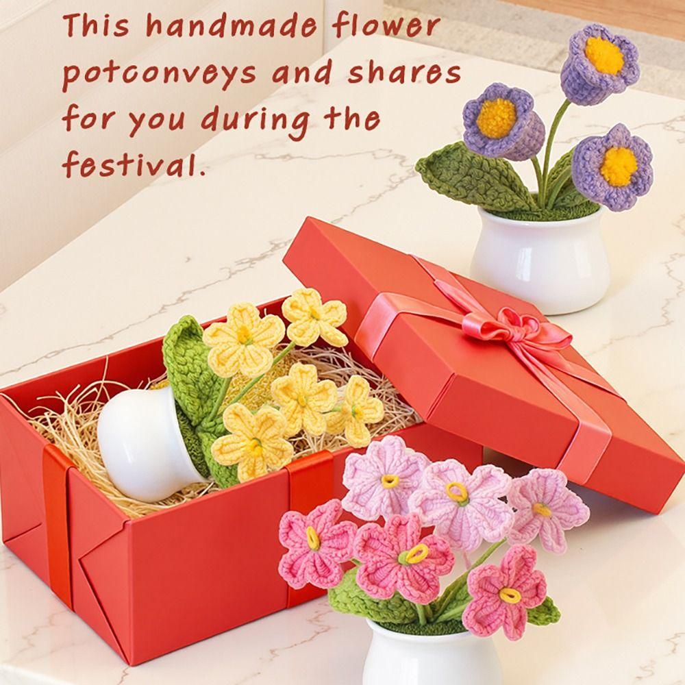 New Handmade Mini Crochet Flowers Photo Props Simulation Knitted Potted Flower Gift DIY Artificial Flower Bonsai Teachers' Day