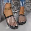 Summer New Round Head Half Slipper Hollow Set with Diamonds Summer Sexy Large Flat Bottom Fashion Slippers