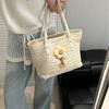 Simple Flower Decoration Large Capacity Women Casual Grass Woven Bag For Everyday Travel