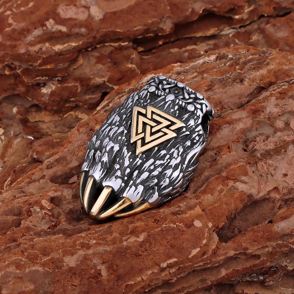 Stainless Steel Vikings Trinity Wolf Claw Necklace Gold Steel Color Nordic Animal Bear Paw Rune Amulet Pendant Jewelry Gift